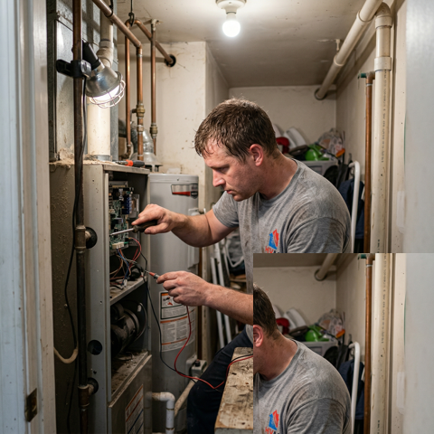 HVAC technician working on an outdoor AC unit
